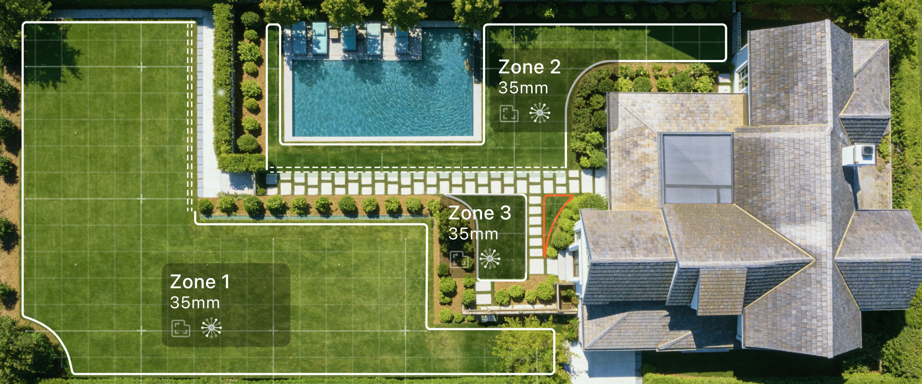 Segway Navimow i105E Mähroboter zeigt drei verschiedene Zonen im Garten.