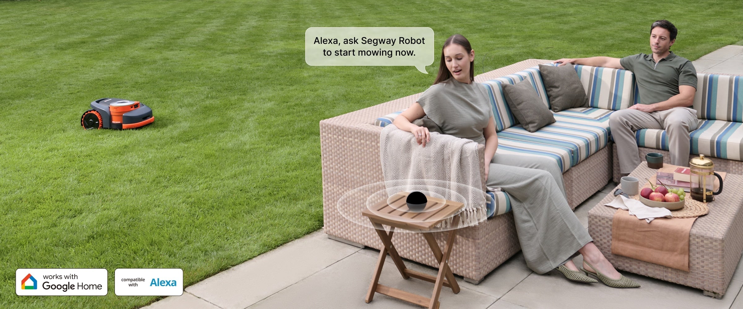 <p>Sprachsteuerung über Alexa und Google Home. Noch nie war Gartenpflege so einfach!</p>