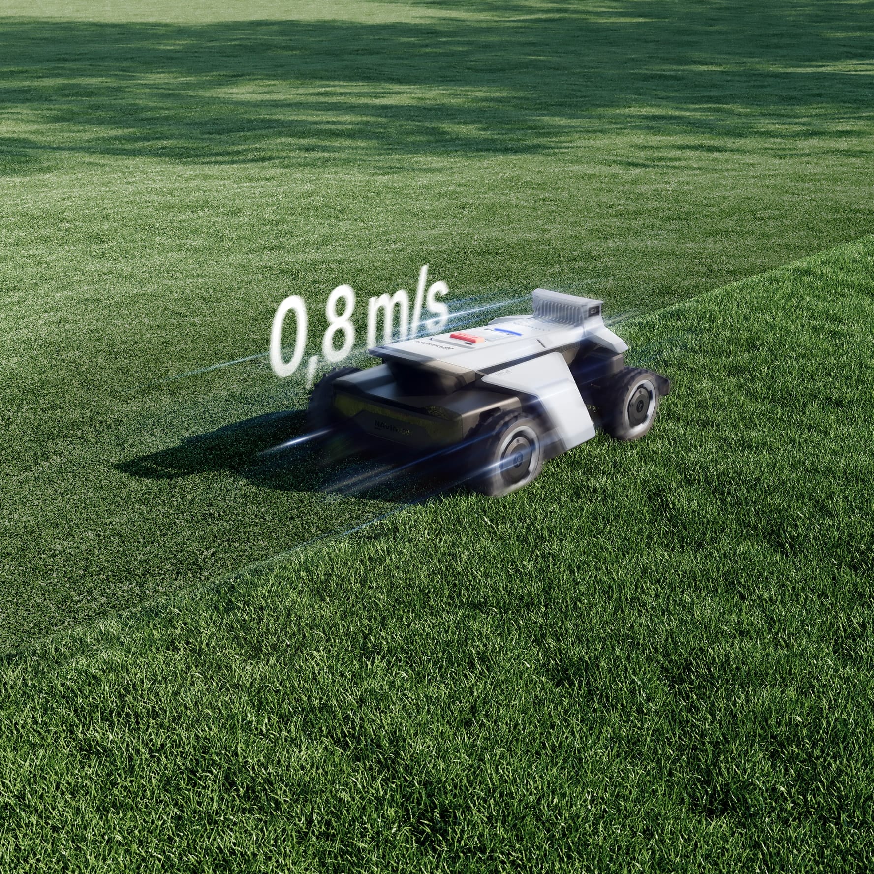 <p>Mäht mit bis zu 0,8 m/s für eine schnellere und effizientere Bearbeitung großer Rasenflächen.</p>