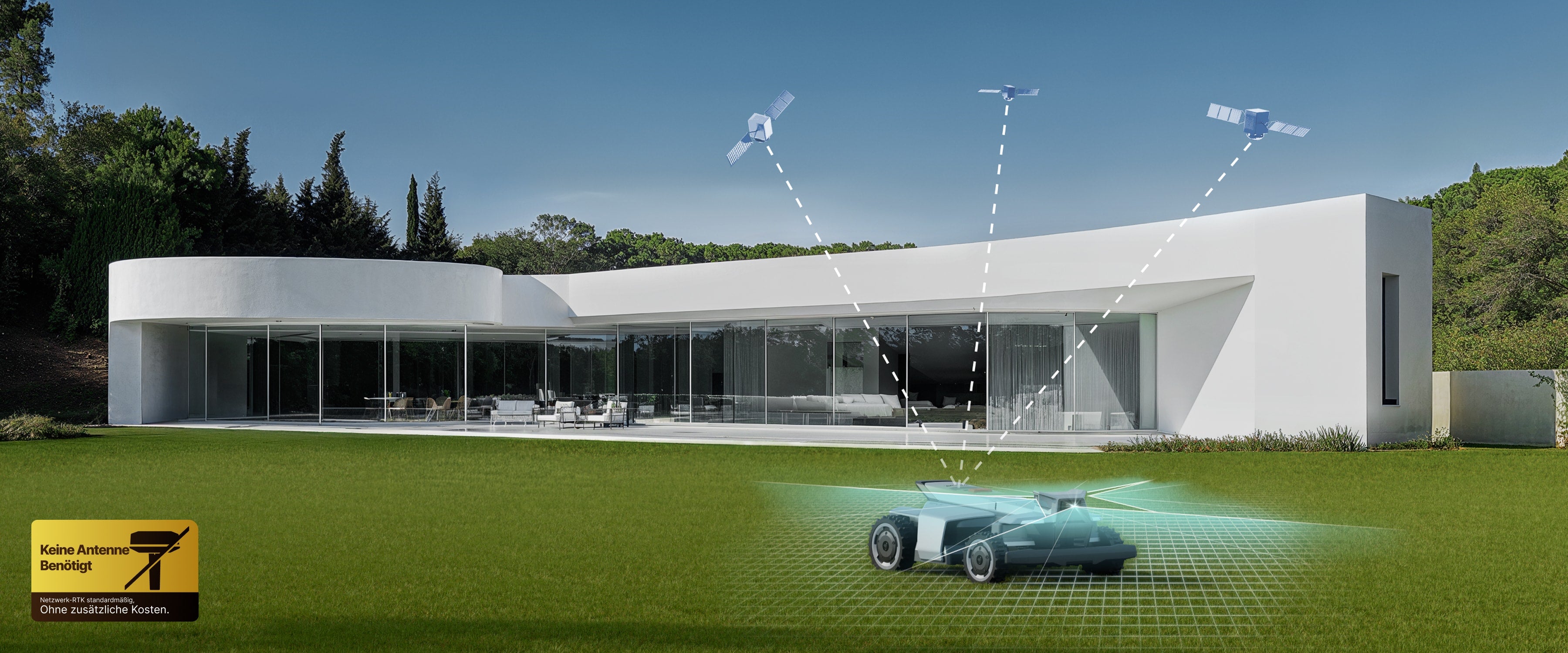 <p>Netzwerk-RTK ist ohne Zusatzkosten enthalten, und die erforderlichen Mobilfunkdaten werden kostenlos bereitgestellt.⁷ Schnelle Bereitstellung dank antennenfreiem RTK und Mähen mit einem Klick.⁸ Funktioniert zuverlässig bei jedem Wetter.</p>