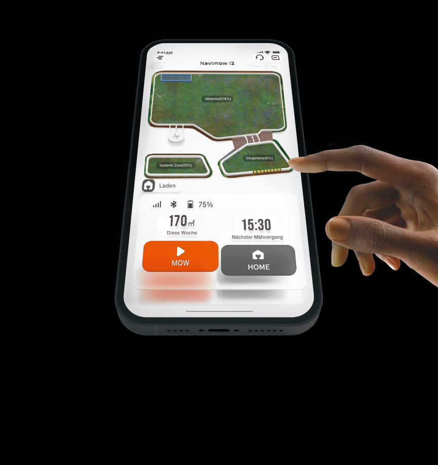 Die Navimow i2 Mähroboter App wird auf einem Smartphone gezeigt.
