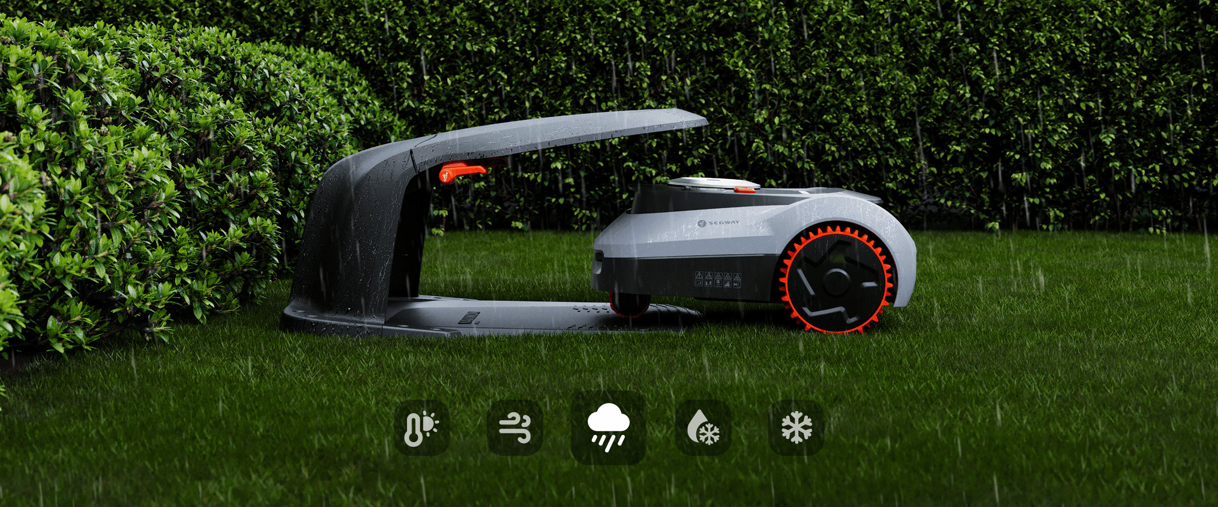 <p>Stellt das Mähen bei Starkregen, Schnee, Frost, Starkwind oder extremer Hitze automatisch ein und kehrt sicher zur Station zurück.</p>